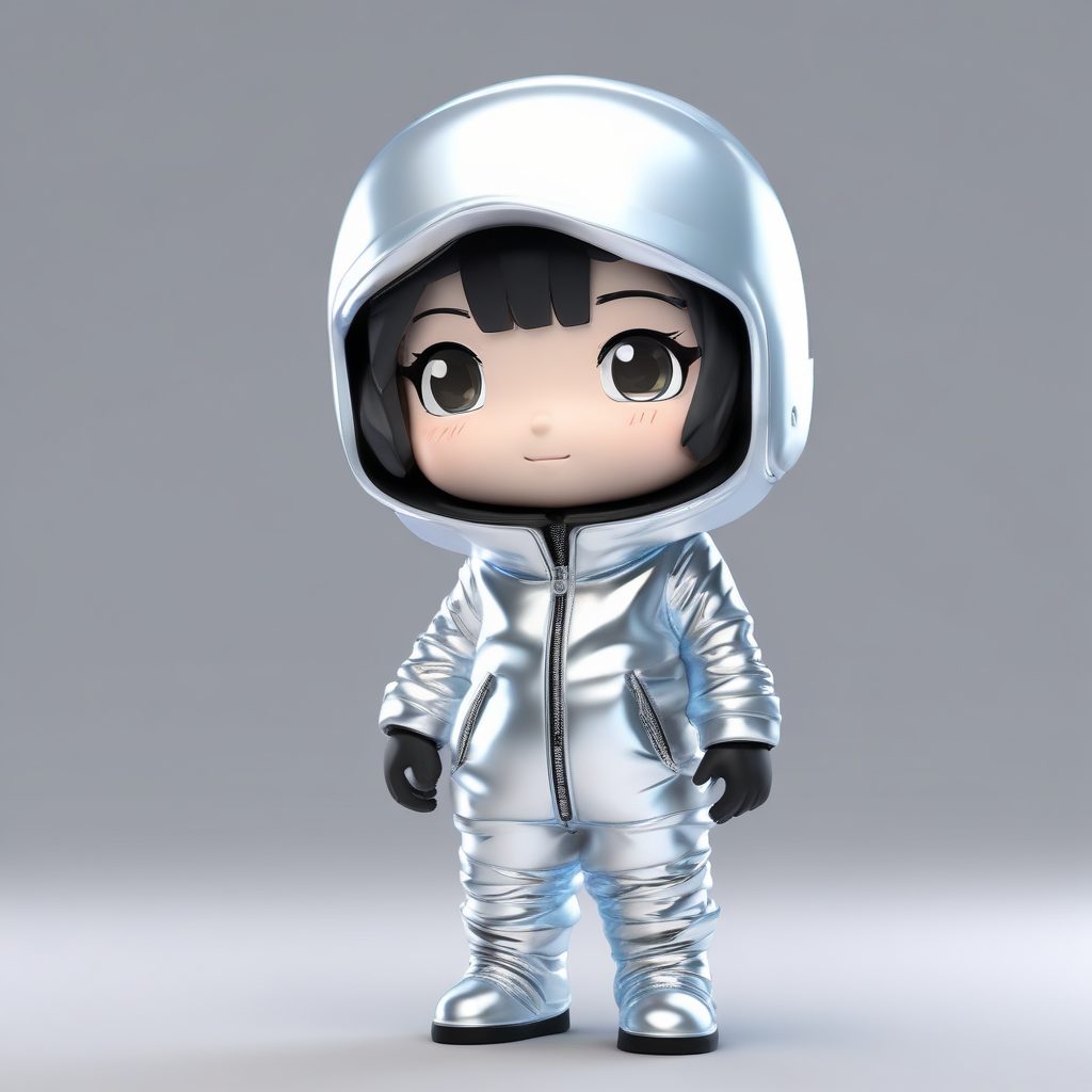 未来感冬装: Q版人物穿金属色滑雪服的Octane渲染提示词