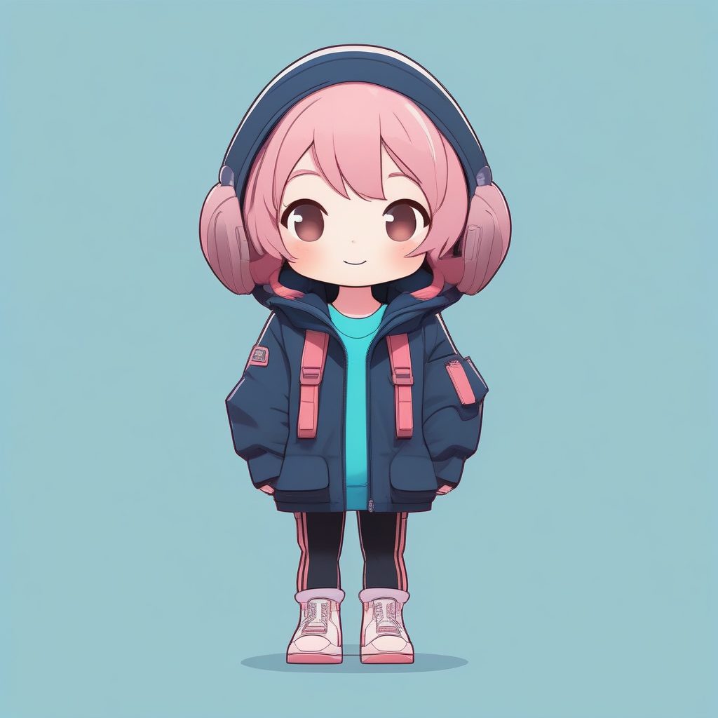 未来感机能风：高科技防风外套Q版女孩8K全身图