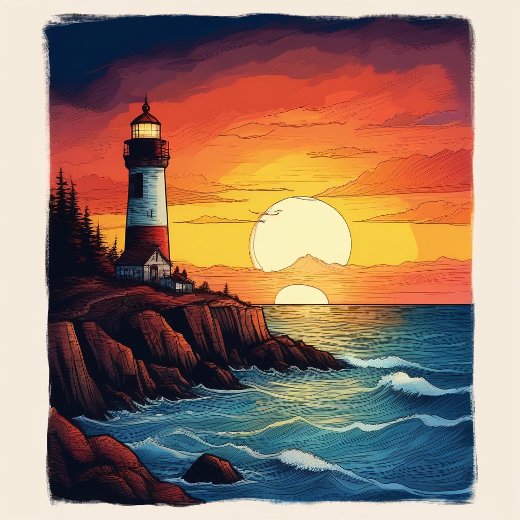 唯美日落海岸手绘插画:如何打造具有纸张纹理的治愈系AI风景图