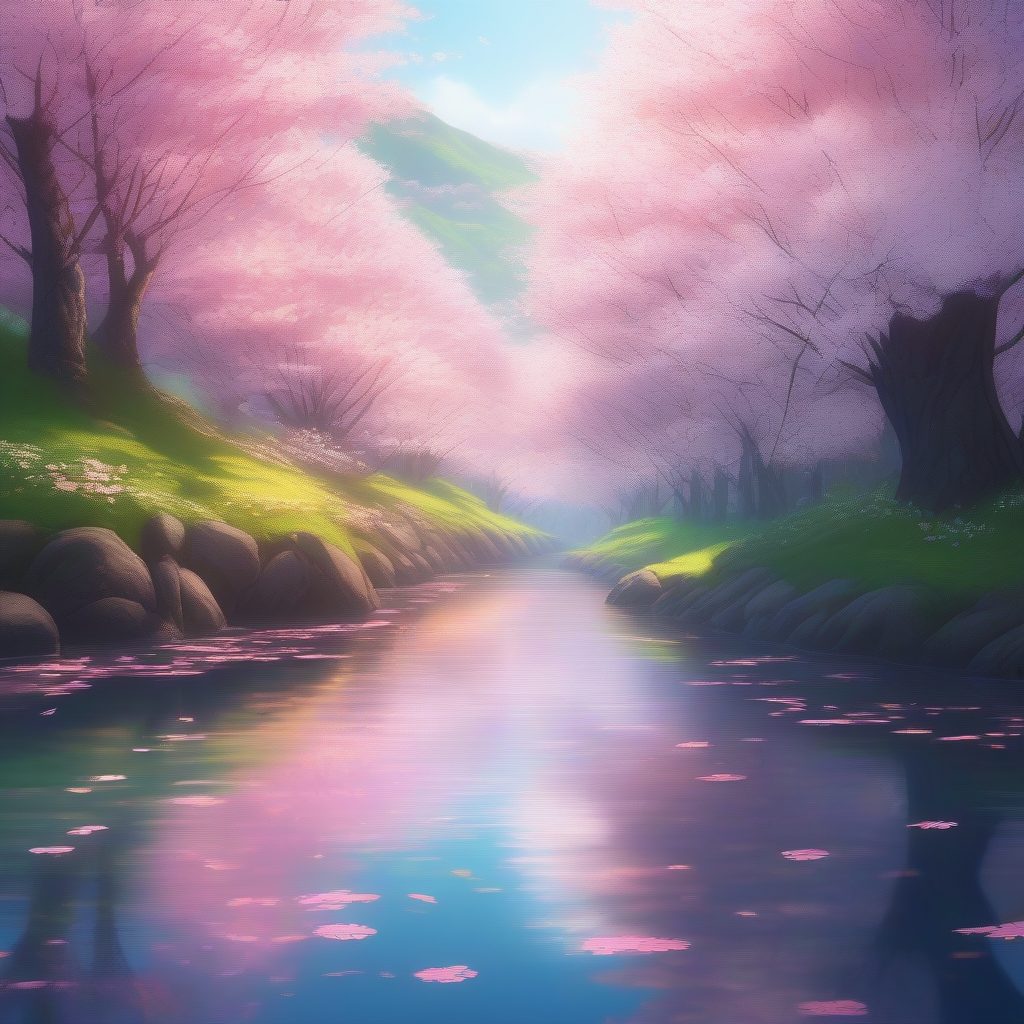 唯美樱花河畔二次元壁纸：如何生成新海诚高饱和度治愈系背景？