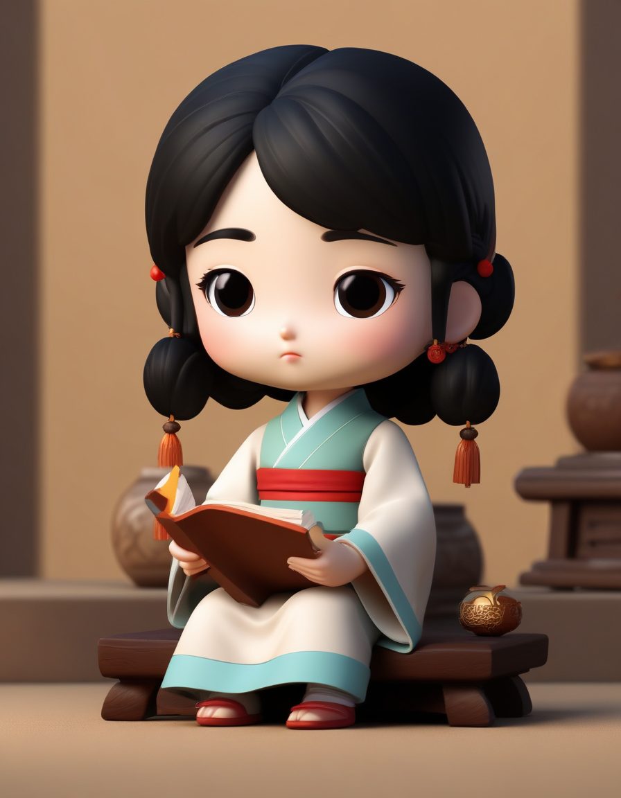 📚文静Q版！汉服女孩手捧书卷，学者风盲盒手办C4D渲染！