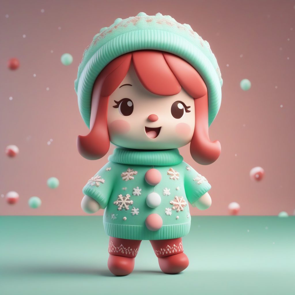 温暖治愈:圣诞主题节日毛衣Q版盲盒全身站立AI提示词