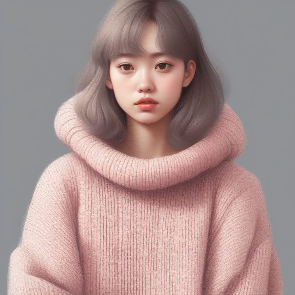 温暖治愈系：毛衣质感极简动漫女孩人像AI绘画指令