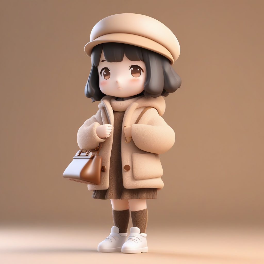 温柔泰迪绒大衣Q版人物:治愈系3D全身像与柔光渲染技巧