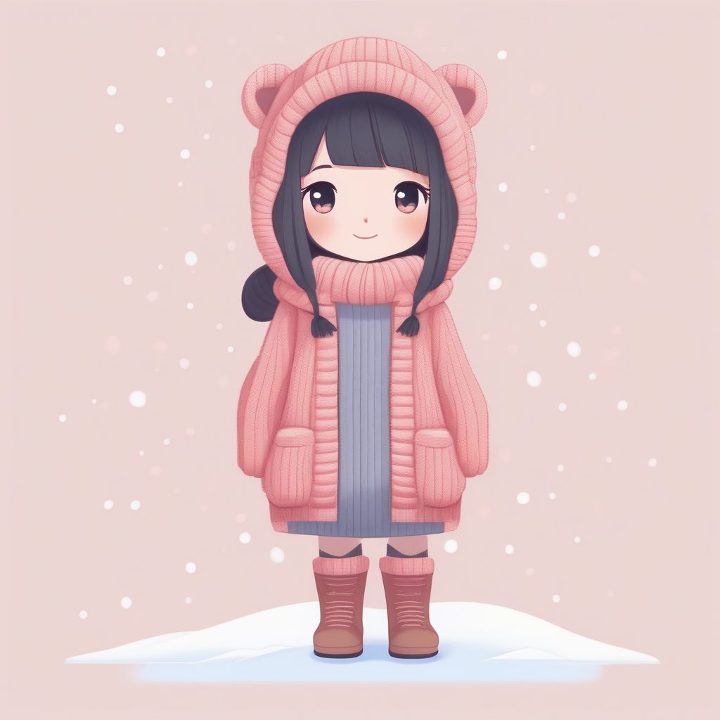 温柔系AI绘画教程:冬日针织裙Q版全身像,干净背景下的马卡龙治愈风