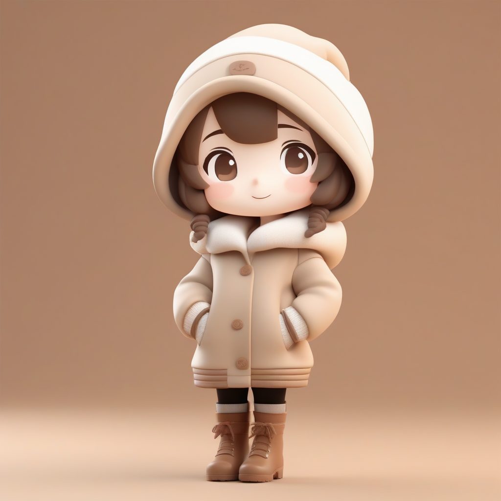 温柔治愈：米色系Q版女孩冬日手套全身站立照AI提示词