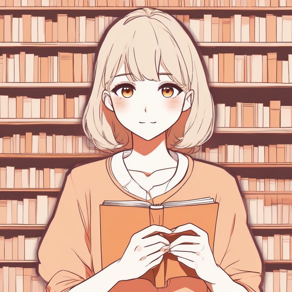 文艺范头像：极简动漫少女阅读肖像，纯色淡橙背景，文艺博主必备