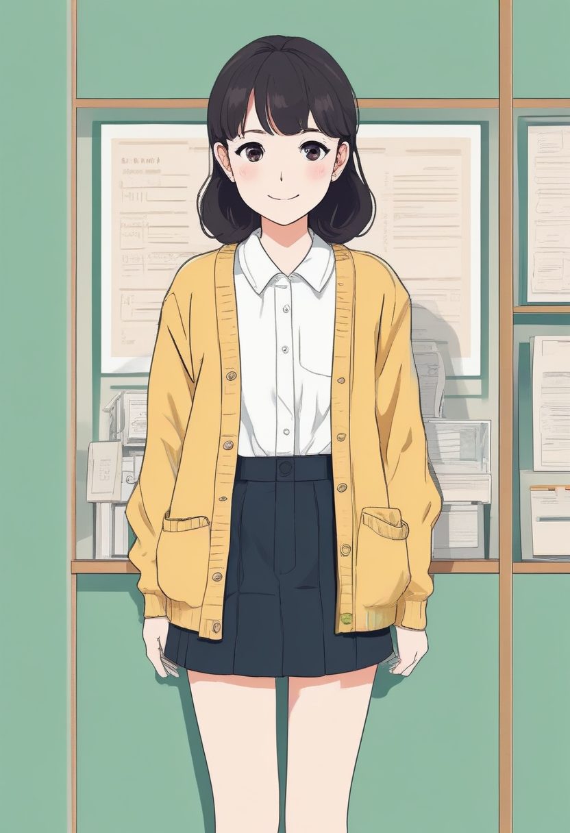 文艺复古风！极简线稿手绘插画：开衫毛衣+衬衫女孩全身像，干净治愈！