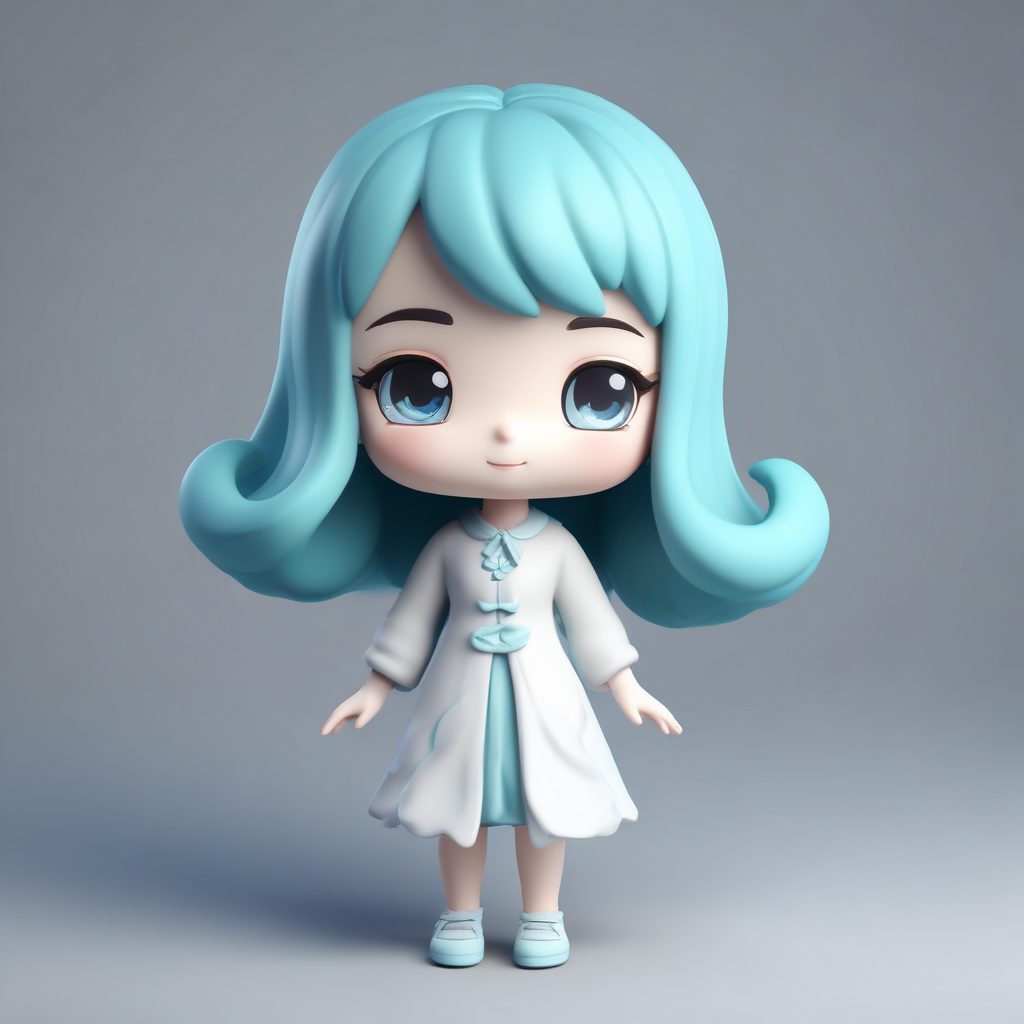 📜文艺复古风！水墨云纹Q版女孩，高级感黏土盲盒全身像，做屏保绝了