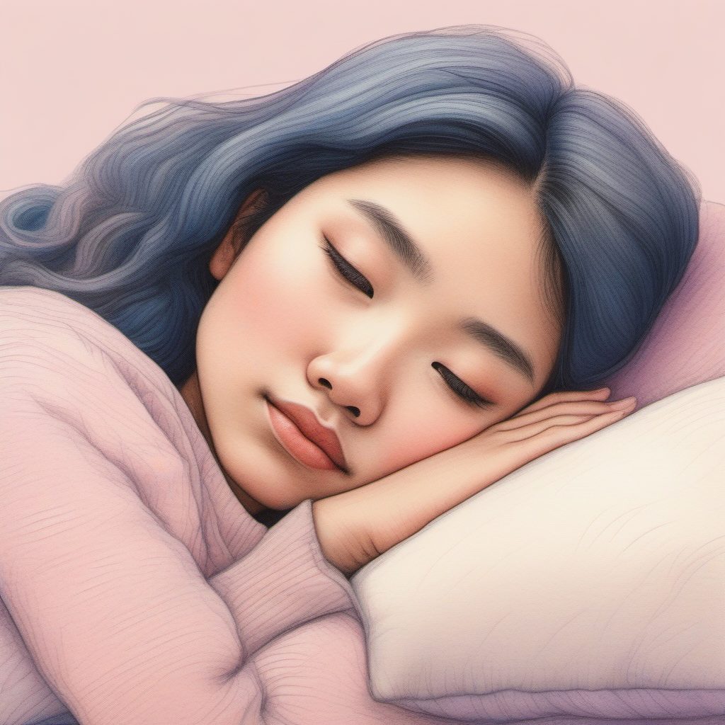 卧室治愈系:AI生成躺在枕头上的粉蓝系日系女孩插画