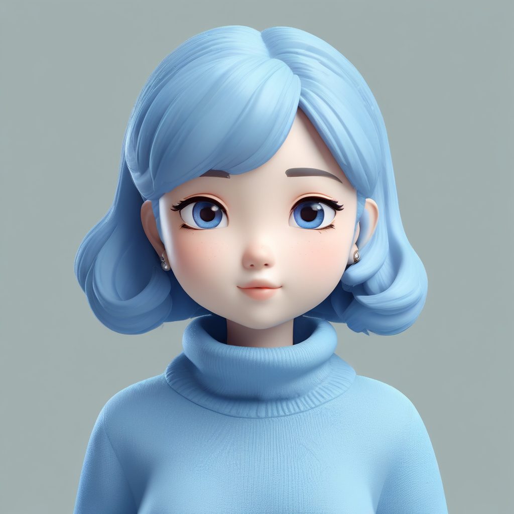 ✨雾霾蓝高领!时尚感Q版女孩戴珍珠发夹,高级冬日穿搭头像