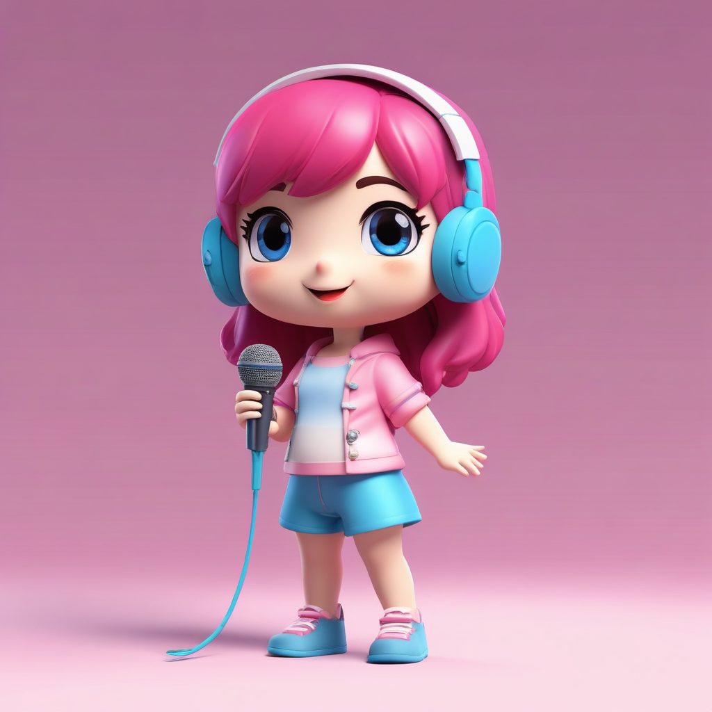 🎤舞台爱豆Q版女孩！手拿麦克风活力四射✨Octane渲染全身像