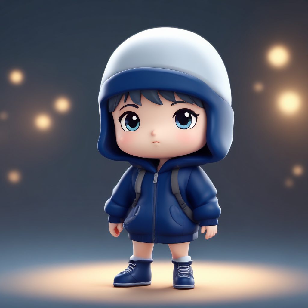 🌌午夜蓝高级感!背着小背包的Q版冬装少女,全身图速出