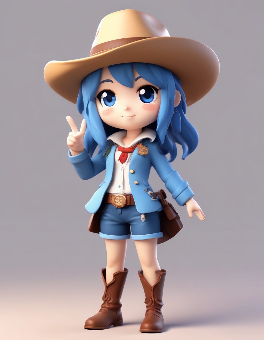 🤠西部牛仔Q版女孩!戴牛仔帽全身像,俏皮比耶表情,C4D黏土质感!