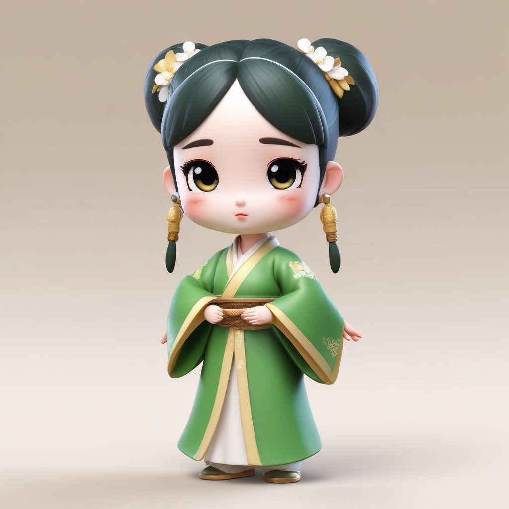 细节控必收！Q版汉服小女孩束发瞬间，8K高分辨率黏土C4D全身像