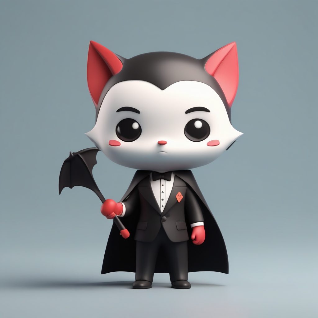 吸血鬼Manga Chibi：万圣节主题Pop Mart风格3D渲染全身照