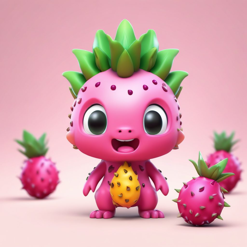 夏日爆款！超萌Q版火龙果小怪，马卡龙配色，C4D粘土盲盒设计！