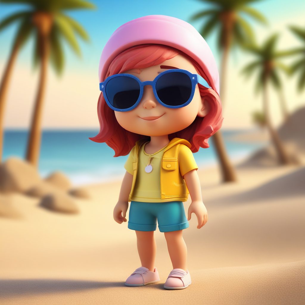 夏日海边度假风！Q版小人躺平晒太阳的放松表情动作