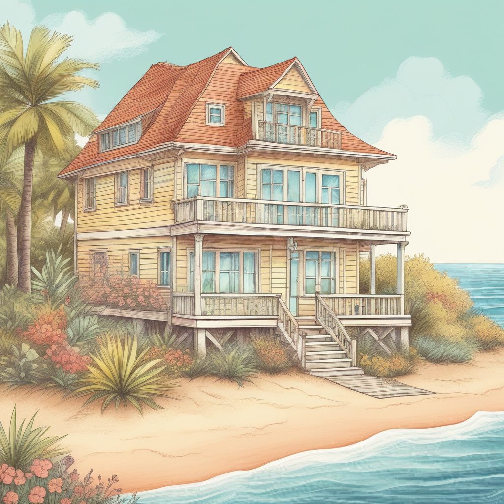 🏖️夏日海边度假屋：奶油色系插画，清新治愈系壁纸！