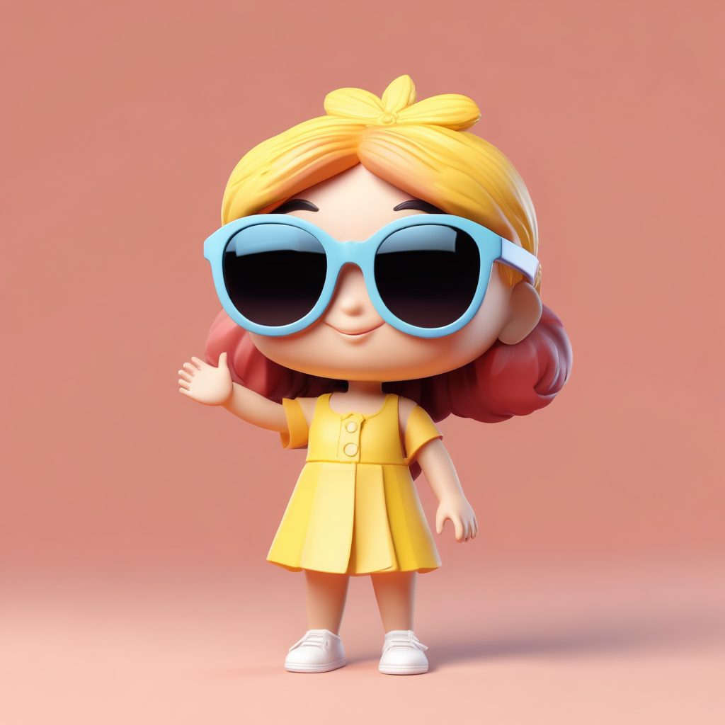 夏日海滩Q版：戴着墨镜，挥手打招呼的活力女孩3D图