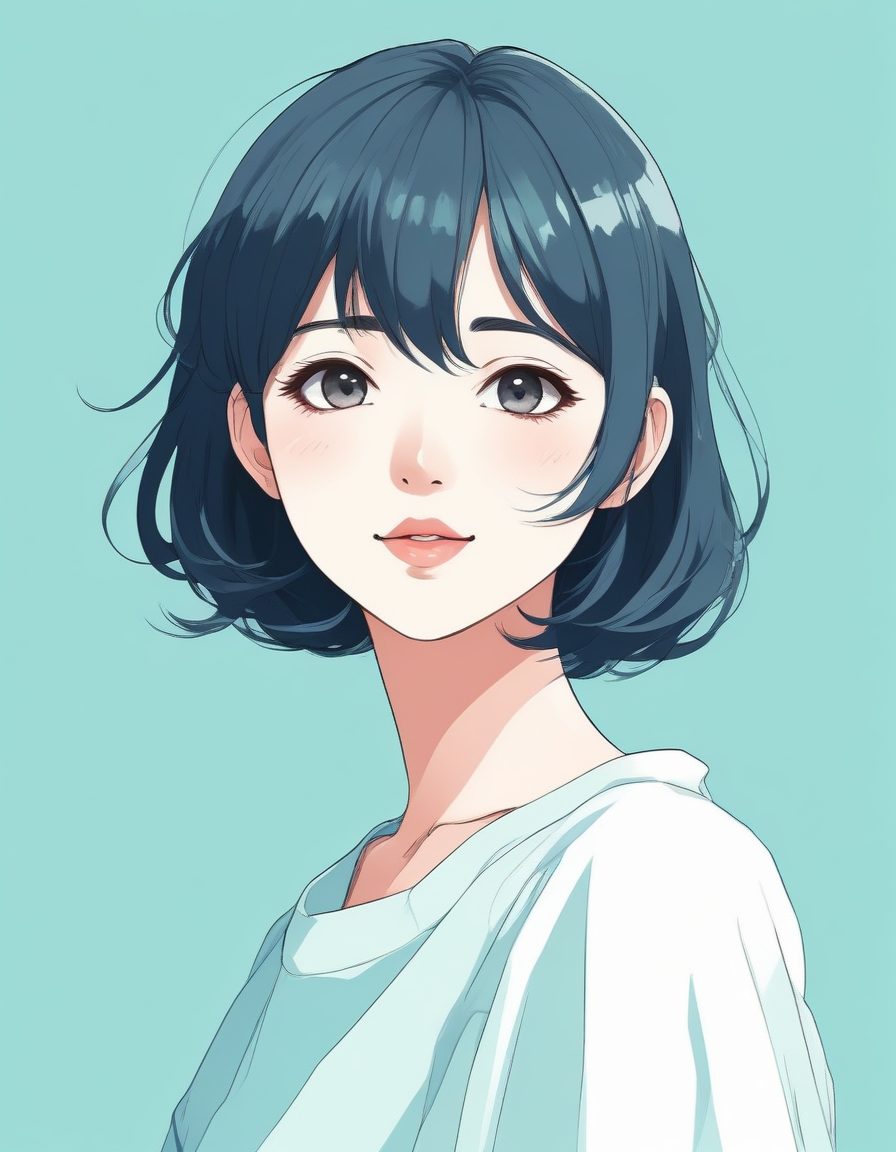 🧊夏日清凉感!短发极简少女插画,水蓝色低饱和配色,做头像太合适了