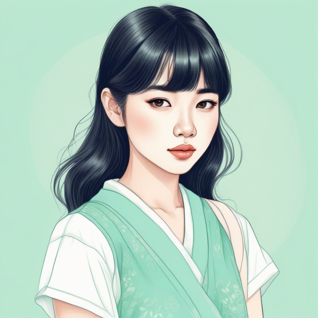 夏日清透感：水彩色铅笔手绘插画，日系少女侧脸，高光影细节