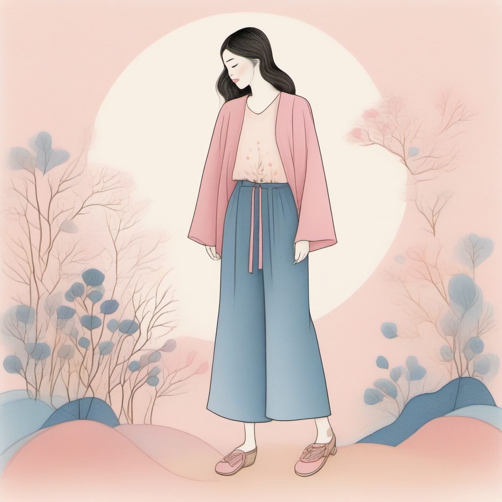 夏日清新必备:极简线稿下的日系阔腿裤女孩穿搭