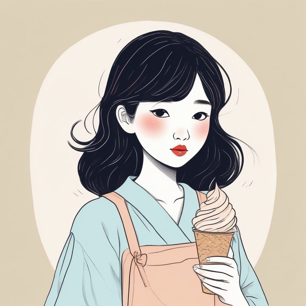 🍦夏日限定！冰淇淋配色极简线稿少女，清新甜美壁纸公式