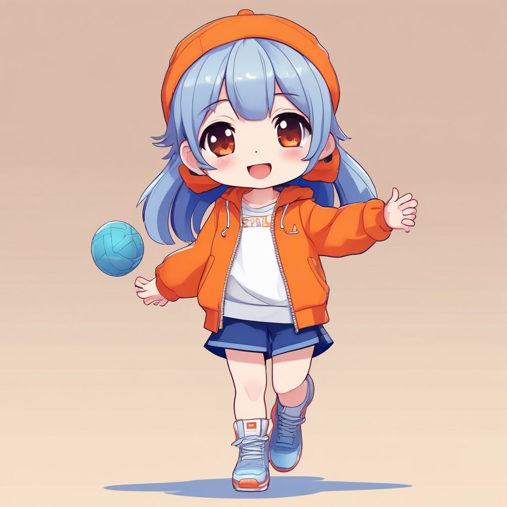 🍊夏日限定！活力橙色背景下的元气少女Q版全身图生成攻略