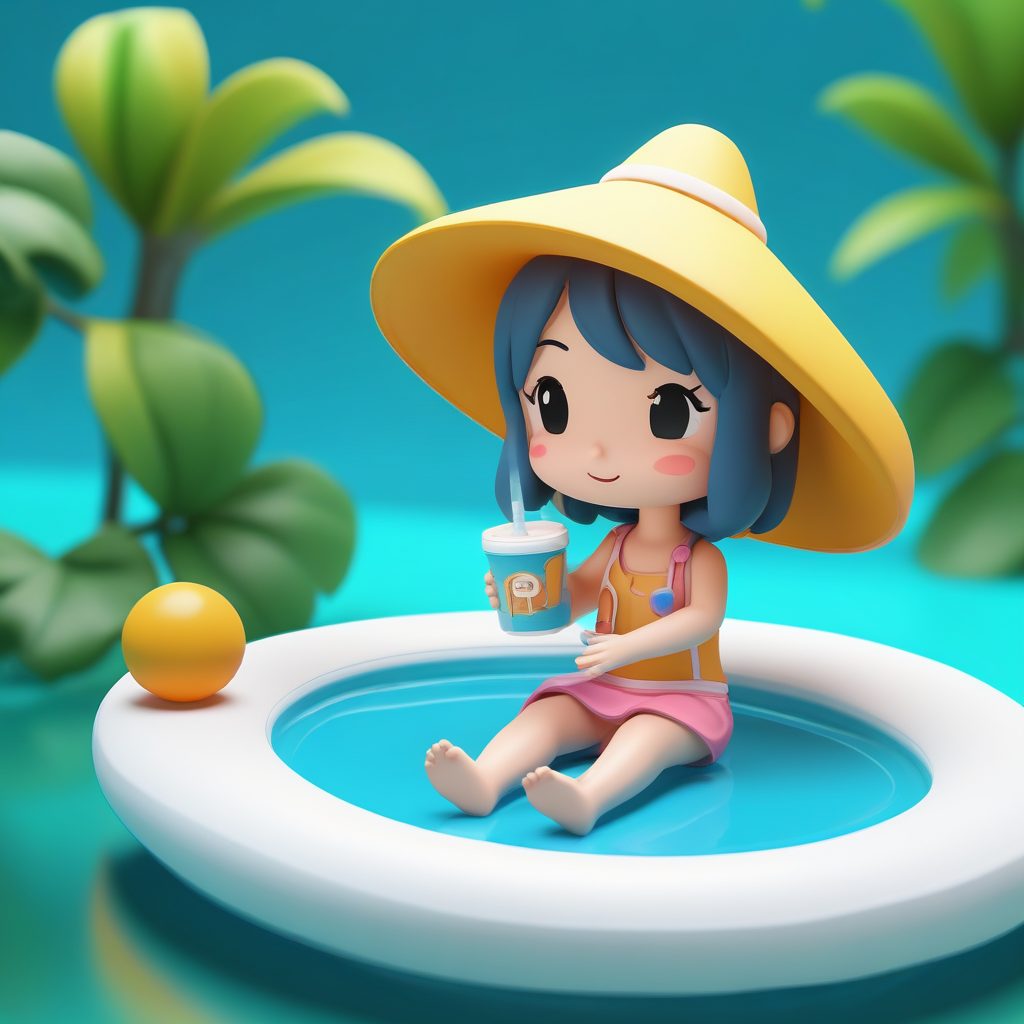 夏日泳池派对:漂浮在泳圈上的悠闲Q版人物 AI 插画