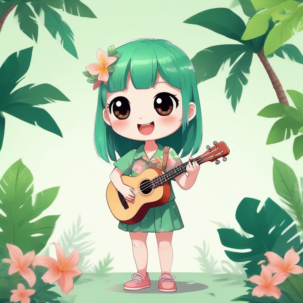 🎸夏威夷吉他手Q版！热带风情一个可爱时尚Q版动漫人物，表情动作丰富，度假风头像