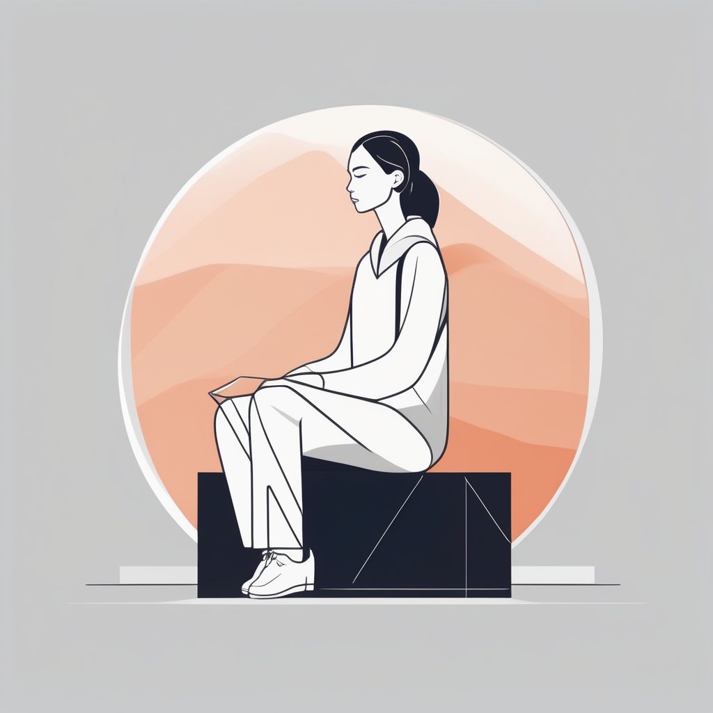 现代简约风:全身坐姿扁平化线条女孩,纯色背景AI插画秘籍