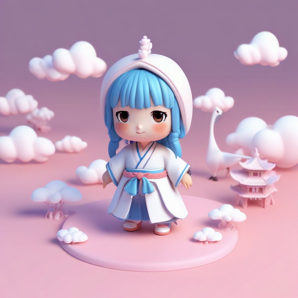 ☁️仙气飘飘！仙鹤云端Q版女孩，治愈系白鹤配色，纯净壁纸头像