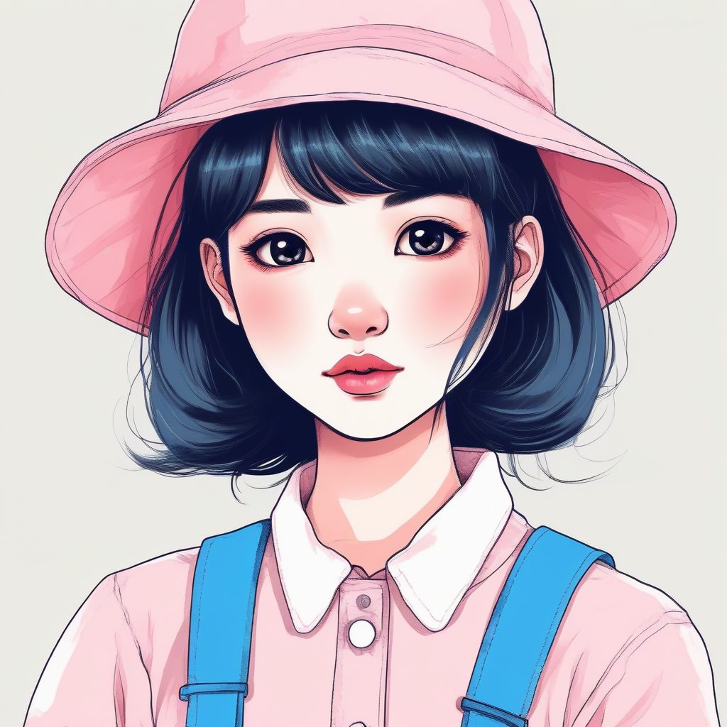 线条与色彩:AI生成日系女孩的粉蓝背带裤造型