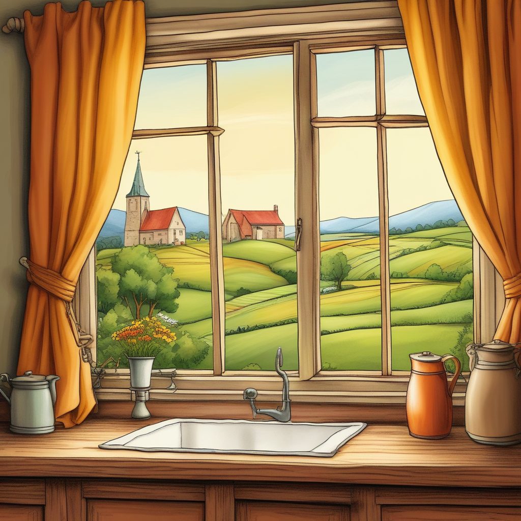 👵乡村老奶奶的厨房窗外！治愈系生活流插画，温暖背景图！