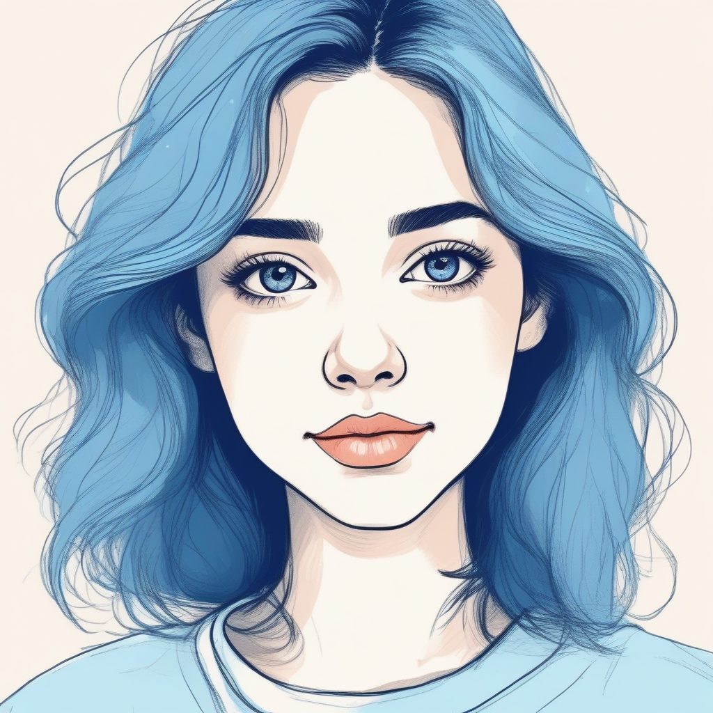 小红书爆款 | 极简软萌风时尚少女：蓝色调为主的治愈系插画，蜡笔笔触！