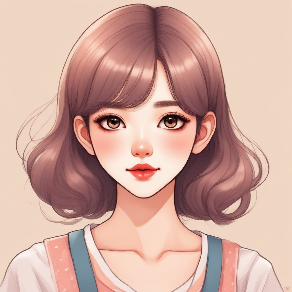 小红书爆款头像！水光唇+纯欲腮红，日系手绘线稿插画风格