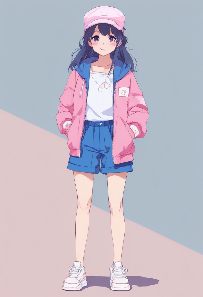 小红书爆款图：极简风粉蓝系软萌女孩，全身站立头像模板