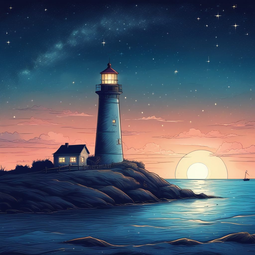 小红书爆款！星空下的孤独灯塔，蜡笔手绘治愈感满分壁纸