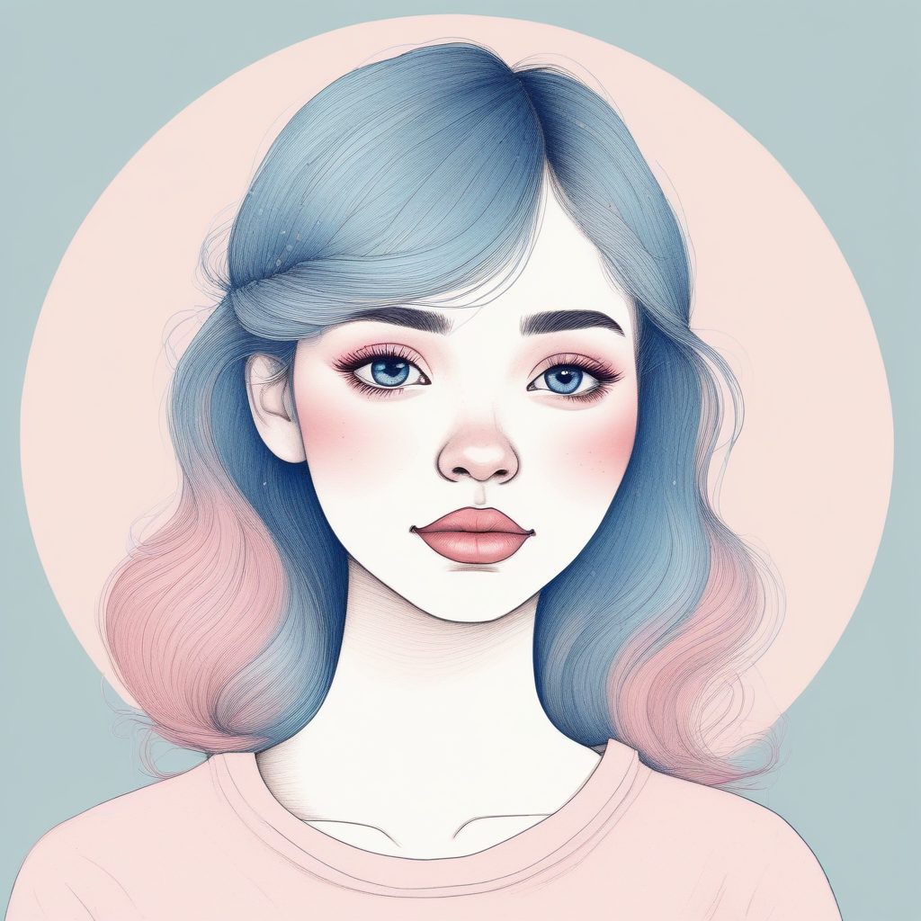 小清新必备！纯净粉蓝系少女插画，细线勾勒，极简柔和光影，适合做壁纸！