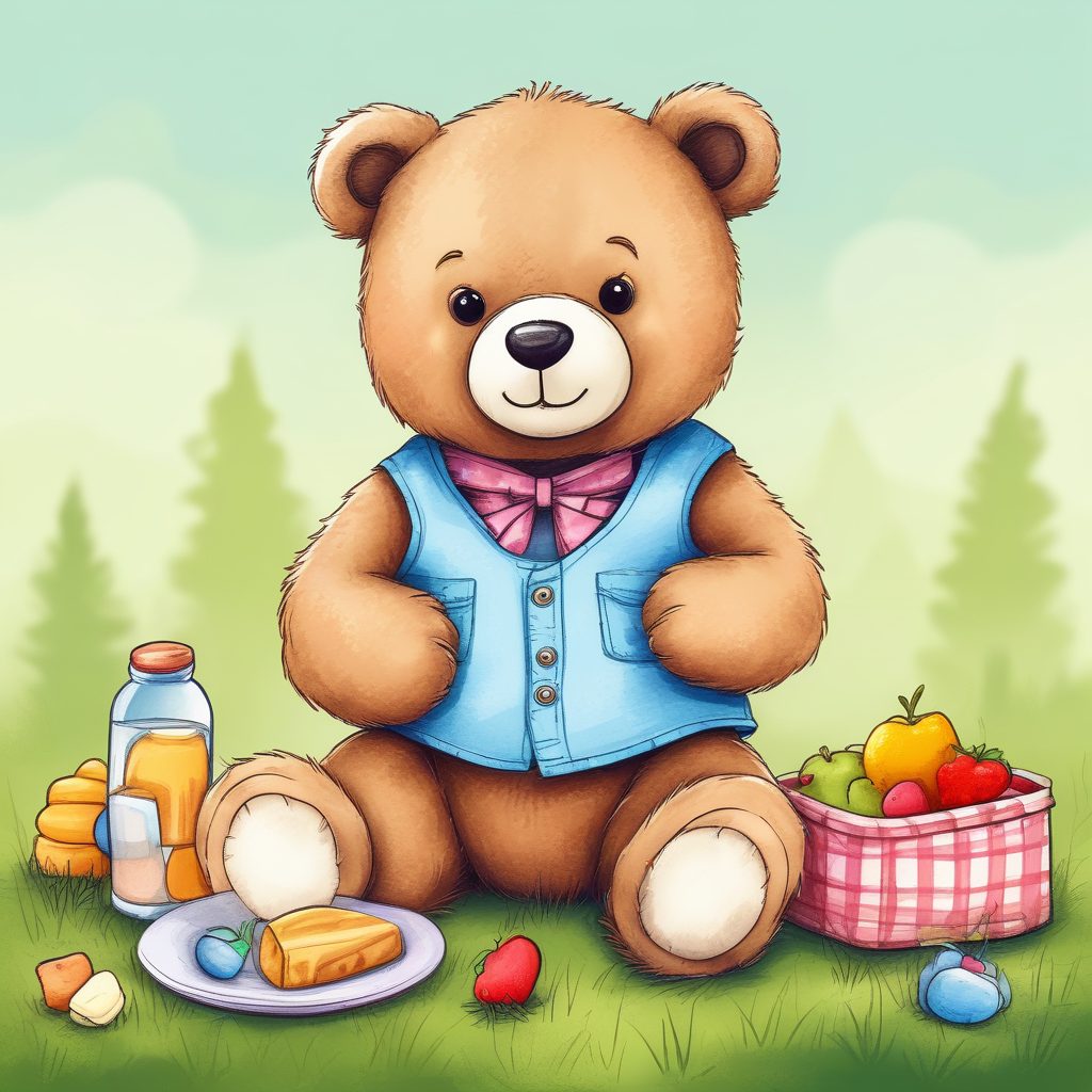 🍯小熊的野餐!治愈系蜡笔风Q版插画,可爱头像素材