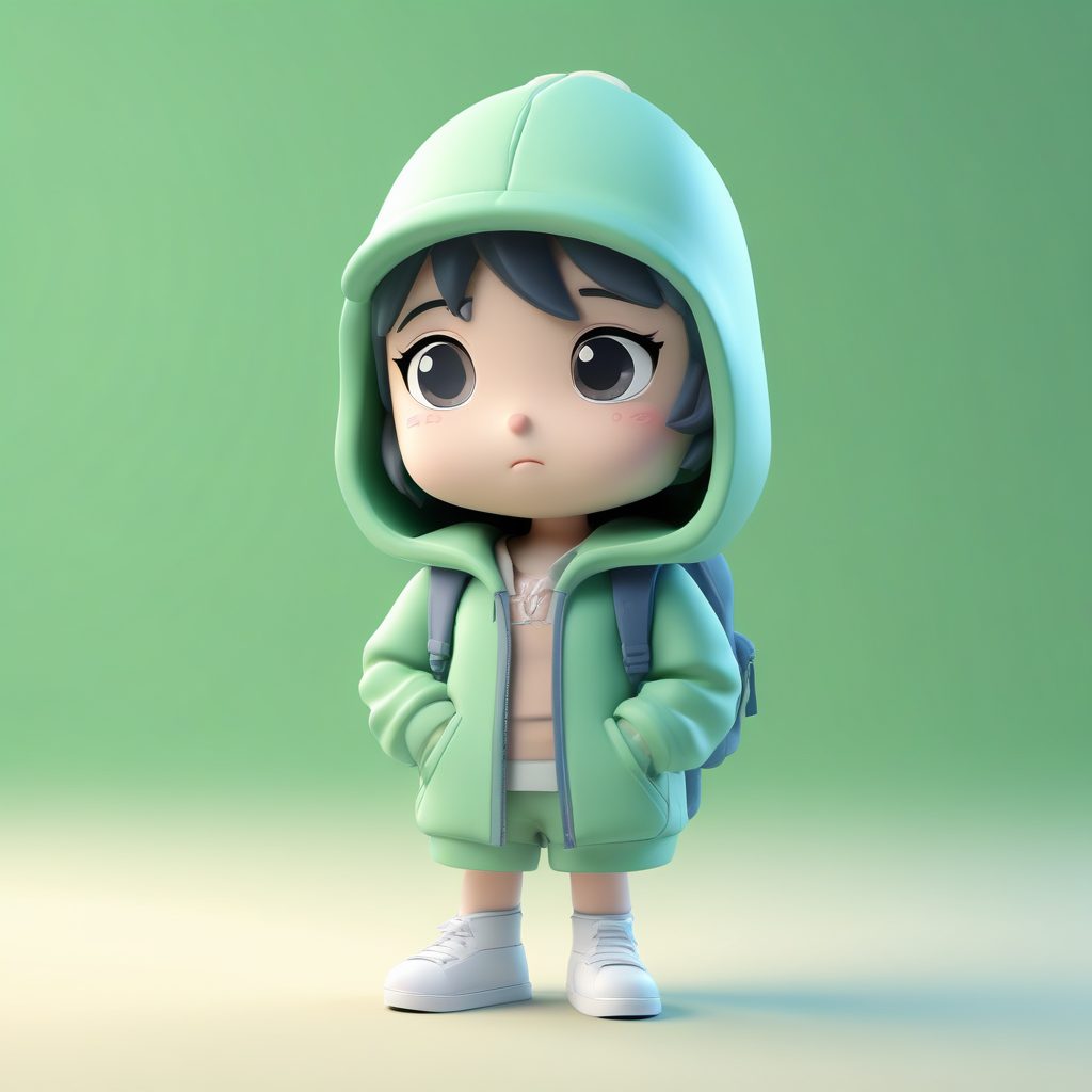 📚校园冬日风!Q版厚外套学生妹,C4D粘土全身像