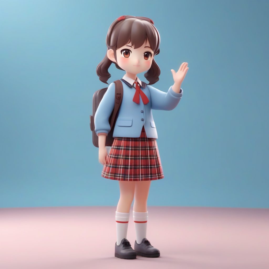 校园风Q版校服女孩:C4D粘土质感盲盒手办全身站姿AI绘画秘籍