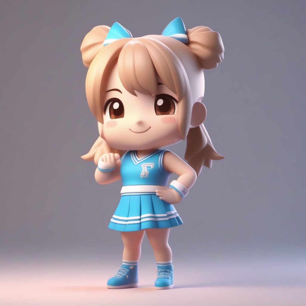 校园啦啦队Q版手办:全身站立、高光线追踪的可爱插画