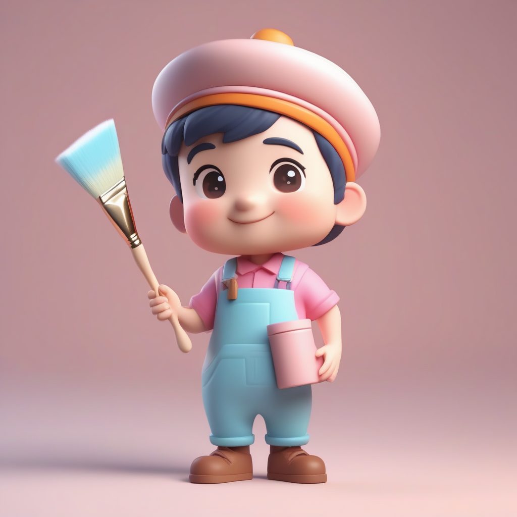 校园美术生Q版手办生成:粘贴画风格3D渲染提示词