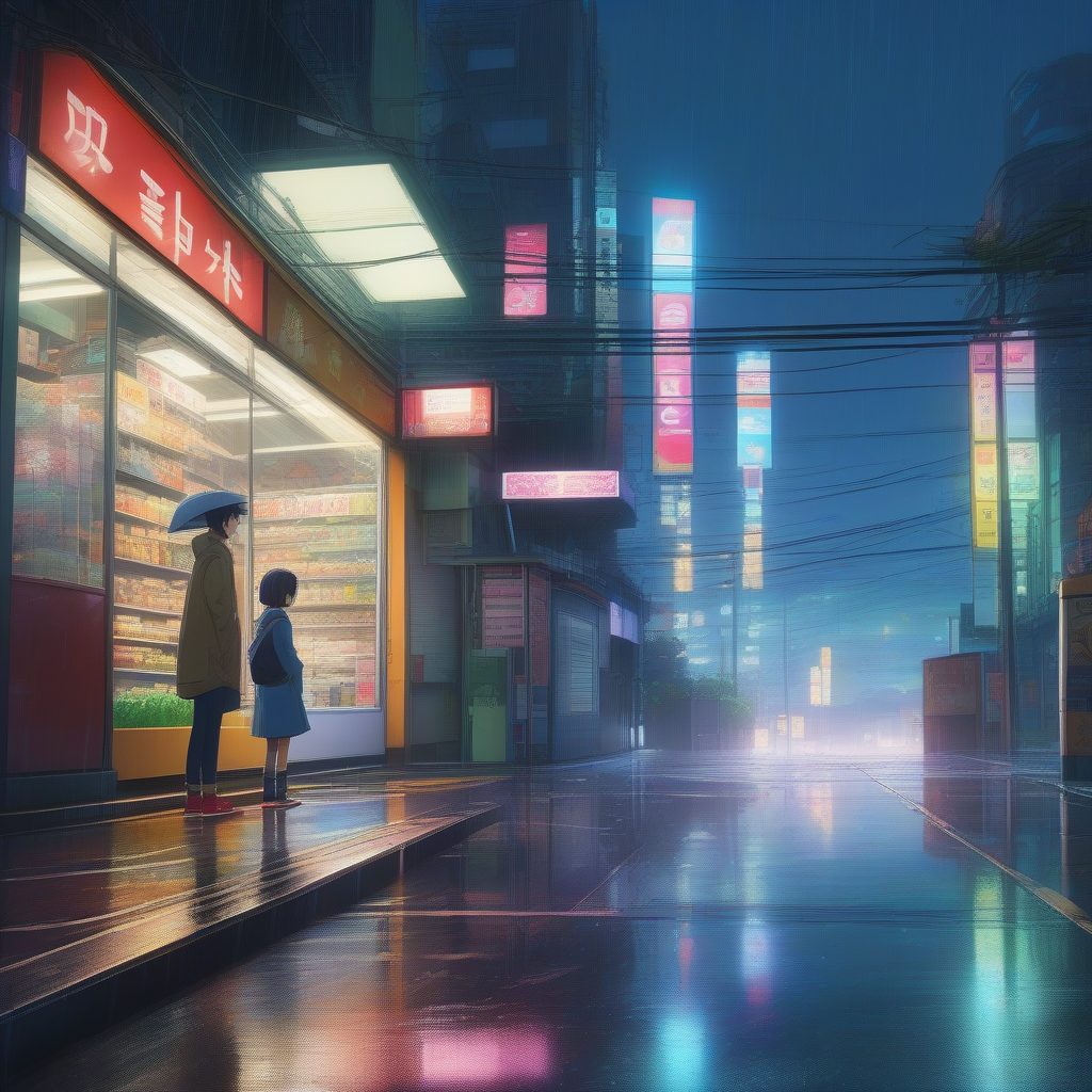 新海诚风格动漫壁纸4K：治愈系雨夜东京街景与霓虹光影