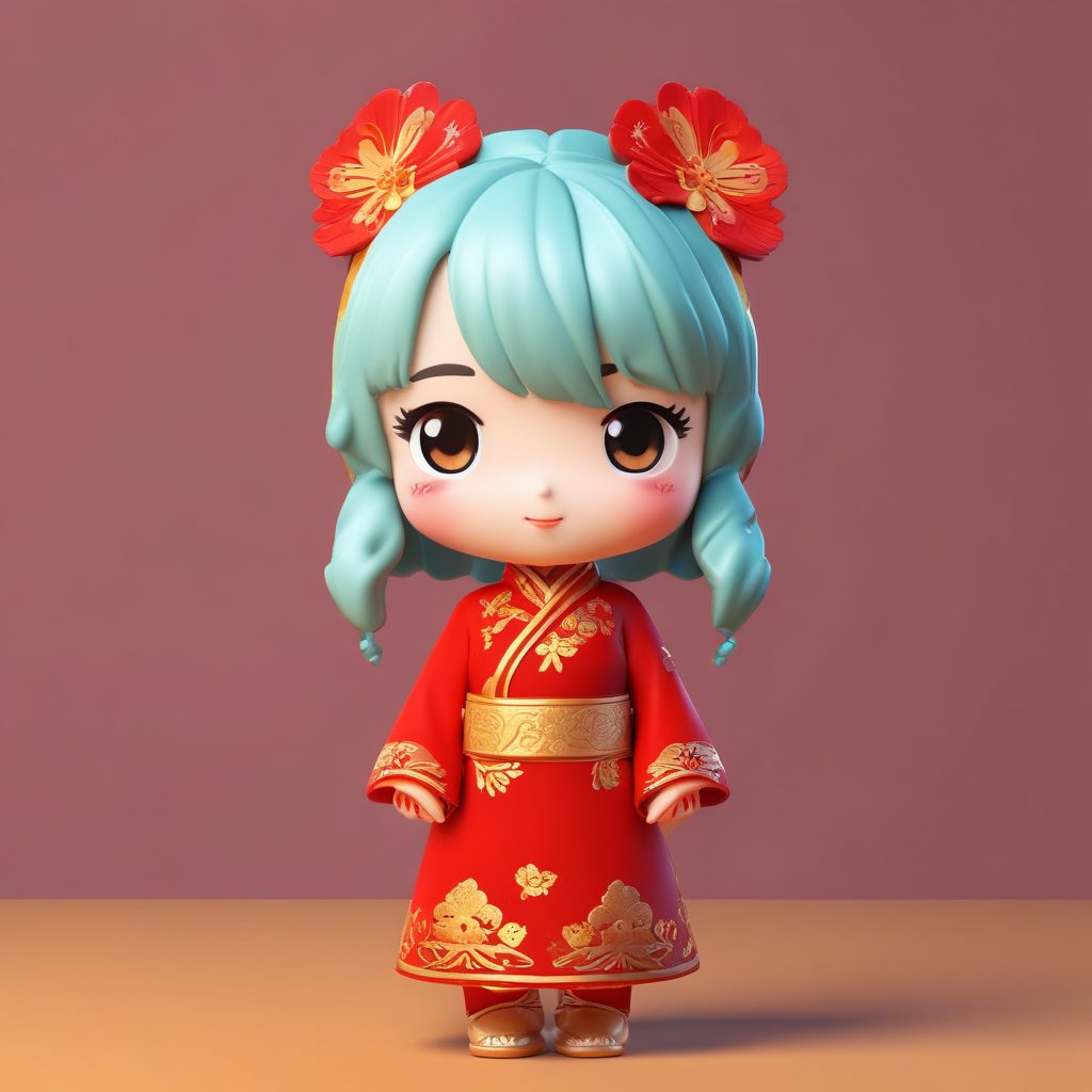 新年限定Q版:穿红色旗袍风冬装的女孩拜年姿势提示词