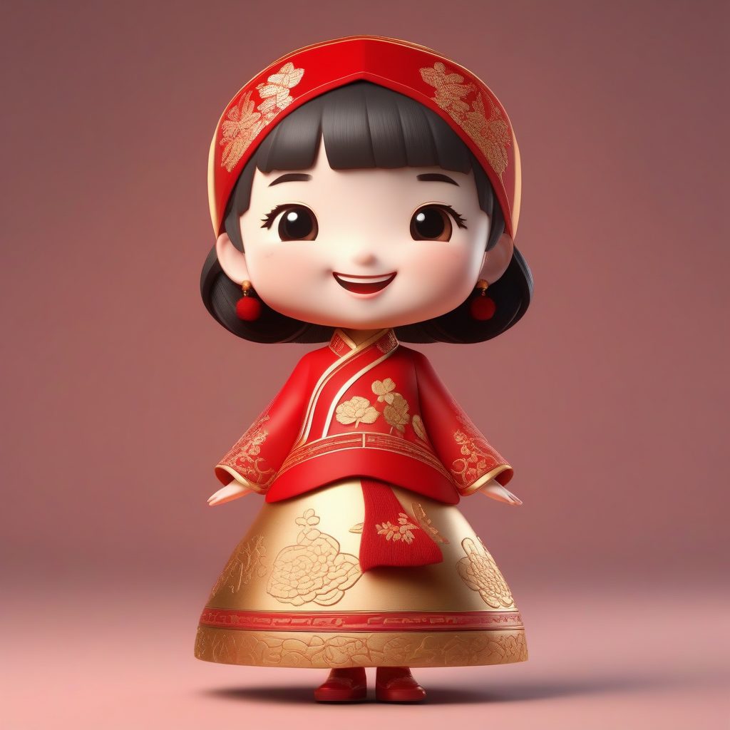 新年主题：喜庆红金旗袍Q版手办，C4D高光泽盲盒设计AI提示词