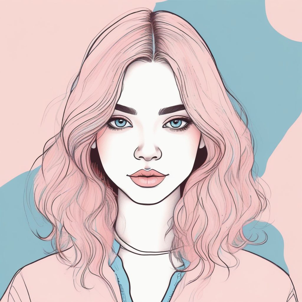 新中产手账风！极简线稿手绘，软萌女孩头像生成，干净纯色背景。