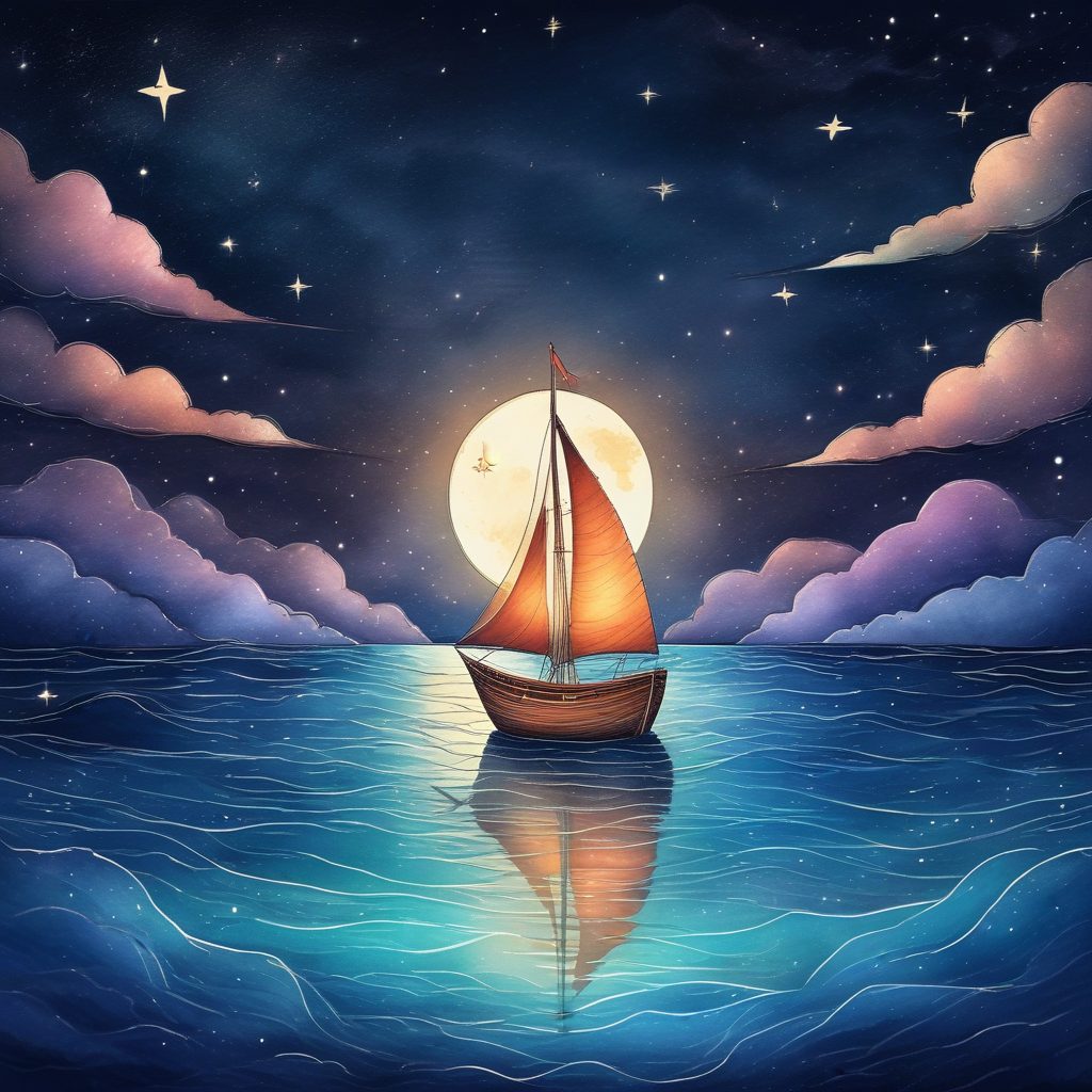 星辰大海|小船航行在银河系中,梦幻意境插画